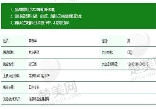 丽水龙泉新华口腔医院曾新华医生正规吗
