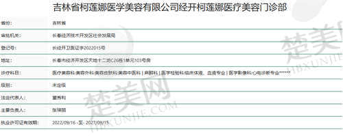 长春柯莲娜医学美容医院资质