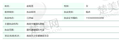 南昌华厦眼科赵菊莲医生简介