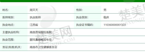南昌普瑞眼科医院周文天医生简介