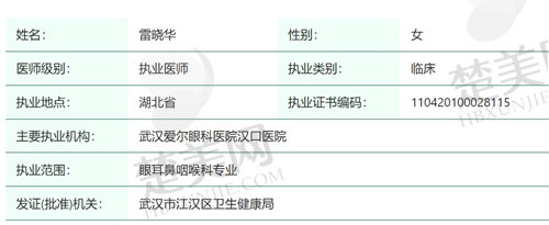 武汉爱尔眼科医院汉口医院雷晓华医生简介