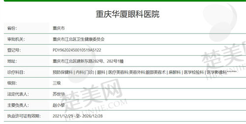重庆华厦眼科医院资质