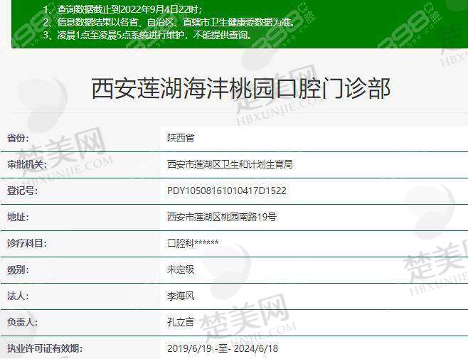 六、西安莲湖海沣桃园口腔门诊部价格表